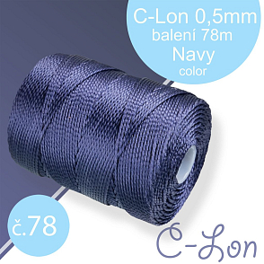 Nylonová nit C-Lon pevná korálková nit. Barva 78 Navy. Síla nitě 0,5mm. Balení 78m na cívce.