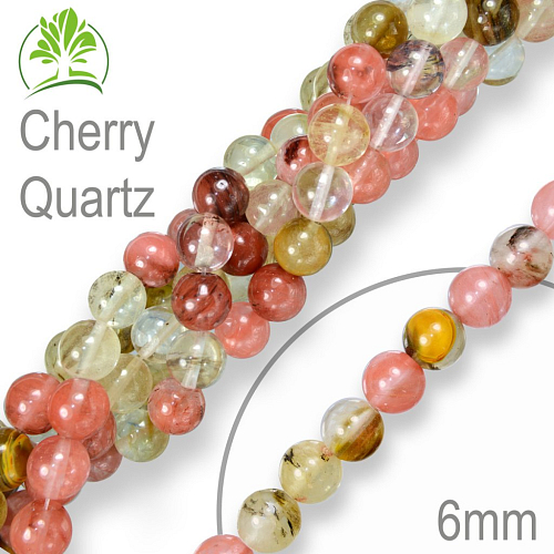 Korálky z minerálů Cherry Quartz  přírodní polodrahokam. Velikost pr.6mm. Balení 12Ks.