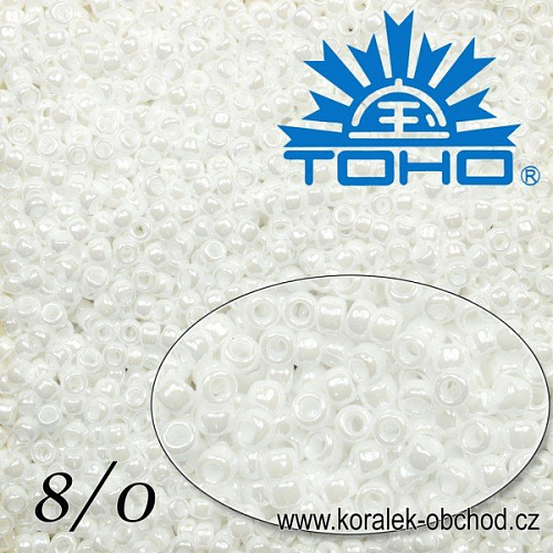 Korálky TOHO tvar ROUND (kulaté). Velikost 8/0. Barva č. 121-Opaque-Lustered White .Balení 10g.