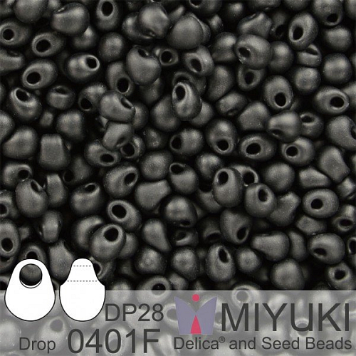 Korálky Miyuki Drop 2,8mm. Barva 0401F Matte Black. Balení 5g.