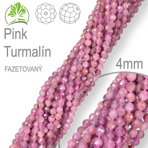 Korálky z minerálů Pink Turmalín Fazetovaný polodrahokam. Velikost pr.4mm. Balení 95Ks. 