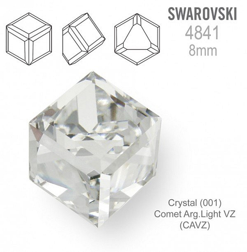 SWAROVSKI ELEMENTS 4841 Angled Cube (zkosená kostka) barva CRYSTAL (001) Comet Arg. Light VZ (CAVZ) velikost 8mm.