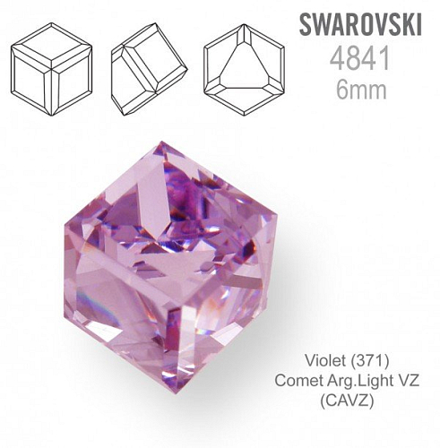SWAROVSKI ELEMENTS 4841 Angled Cube (zkosená kostka) barva VIOLET (371) Comet Arg. Light VZ (CAVZ) velikost 6mm.