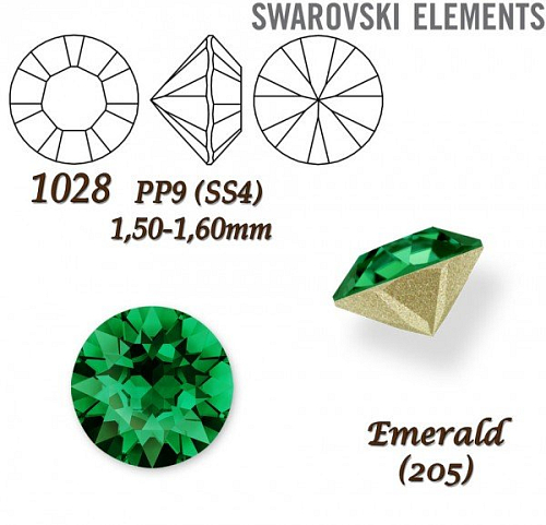 SWAROVSKI ELEMENTS 1028 Chaton Stone PP9 (SS4) 1,50-1,60mm barva EMERALD (205).