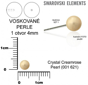 SWAROVSKI 5818 Voskované Perle 1otvor barva CRYSTAL CREAMROSE  PEARL velikost 4mm.