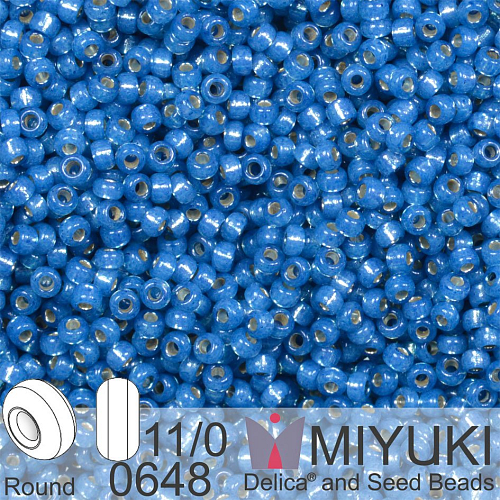 Korálky Miyuki Round 11/0. Barva 0648 Dyed Denim Blue Silverlined Alabaster. Balení 5g.