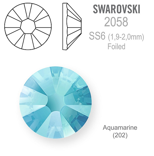 SWAROVSKI FOILED velikost SS6 barva AQUAMARINE