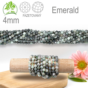 Korálky z minerálů Smaragd B (Emerald) Fazetovaný přírodní polodrahokam. Velikost pr.4mm. Balení 95Ks.