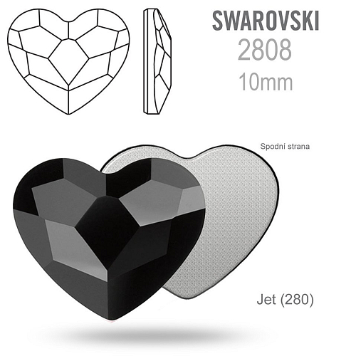 SWAROVSKI 2808 Heart Flat Back Foiled velikost 10mm. Barva Jet (280) 