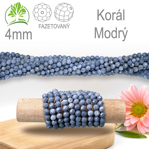 Korálky z minerálů Korál Modrý Fazetovaný přírodní polodrahokam. Velikost pr.4mm. Balení 95Ks.