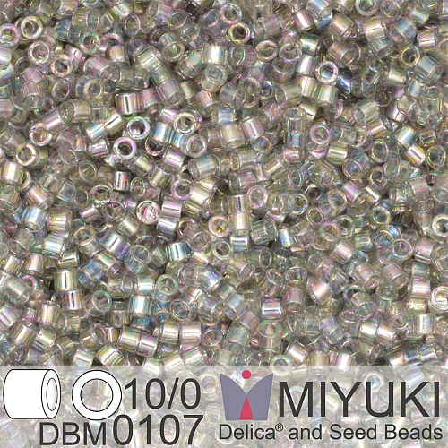 Korálky Miyuki Delica 10/0. Barva Transparent Gray Rainbow Gold Luster DBM0107. Balení 5g.