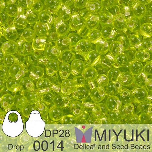 Korálky Miyuki Drop 2,8mm. Barva 0014 S/L Chartreuse. Balení 5g.