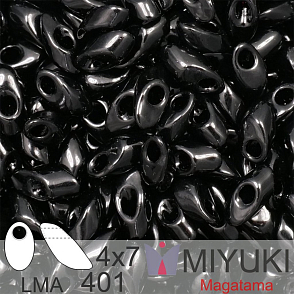 Korálky MIYUKI tvar Long MAGATAMA velikost 4x7mm. Barva LMA-401 Black. Balení 5g.