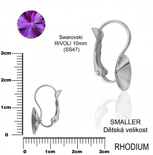 Náušnice mechanická  na komponenty Swarovski 1122 RIVOLI. Barva RHODIUM . Velikost 10mm.SMALLER Dětská velikost 