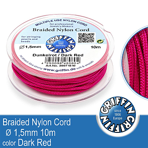 Braided NYLON (splétaná nit na náramky) GRIFFIN síla nitě 1,5mm cívka 10m. Barva Dark Red