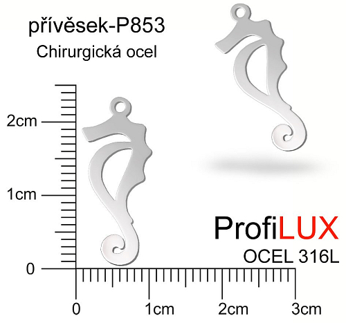 Přívěsek Chirurgická Ocel ozn-P853 mořský KONÍK velikost 24x9mm. Řada přívěsků ProfiLUX