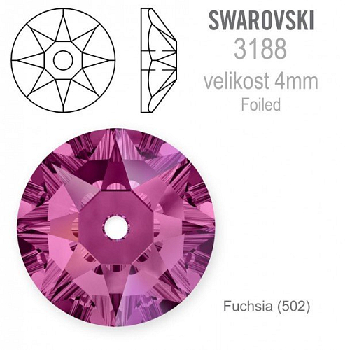 Swarovski 3188 XIRIUS Lochrose našívací kameny velikost pr.4mm barva Fuchsia