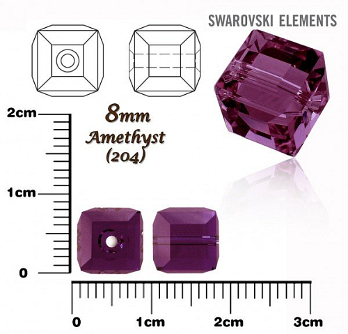 SWAROVSKI CUBE Beads 5601 barva AMETHYST velikost 8mm.