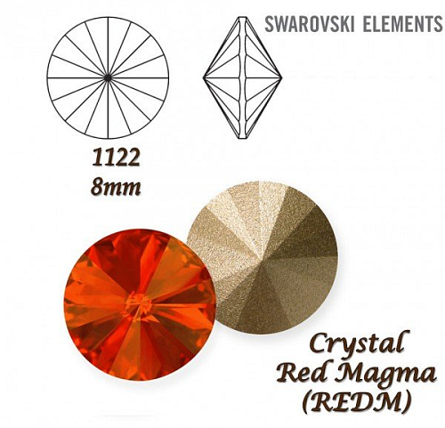 SWAROVSKI ELEMENTS RIVOLI 1122 SS39 barva RED MAGMA (REDM) velikost 8mm.