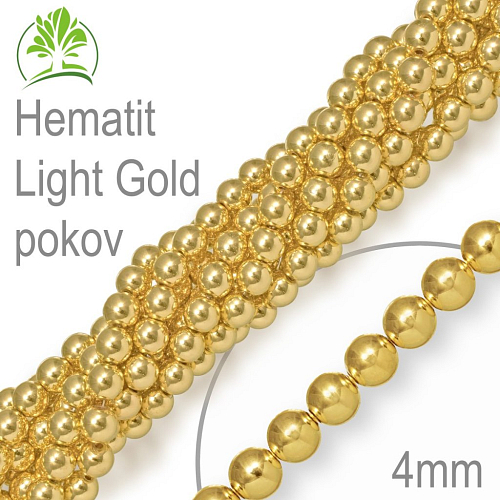 Korálky z minerálů Hematit Light Gold pokovený přírodní polodrahokam. Velikost pr.4mm. Balení 18Ks.