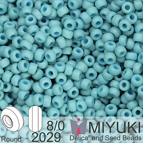 Korálky Miyuki Round 8/0. Barva 2029 Matte Opaque Turquoise Blue Luster. Balení 5g