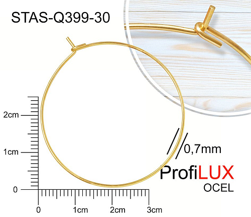 NÁUŠNICE drátěná KRUH CHIRURGICKÁ OCEL ozn.-STAS-Q399-30. Velikost pr.40mm. Barva POZLACENO.