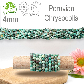 Korálky z minerálů Peruvian Chrysocolla Fazetovaný přírodní polodrahokam. Velikost pr.4mm. Balení 95Ks.