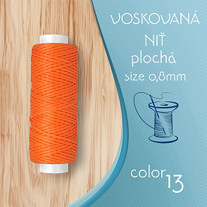 Voskovaná nit 0,8mm PLOCHÁ cívka 30m barva č.13 Fluorescent Orange