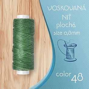 Voskovaná nit 0,8mm PLOCHÁ cívka 30m barva č.48 Olive Green