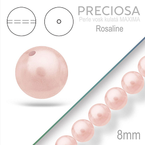 PRECIOSA Voskované Perle barva ROSALINE 98999 velikost 8mm. Balení návlek 15Ks.