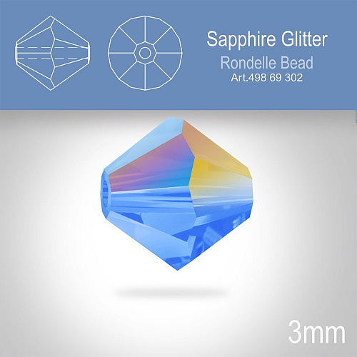 PRECIOSA Bicone (sluníčko) velikost 3mm. Barva SAPPHIRE GLITTER. Balení 40ks
