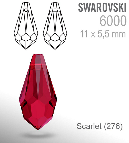 SWAROVSKI PŘÍVÉSKY Teardrop 6000 barva Scarlet (276) velikost 11x5,5mm. 