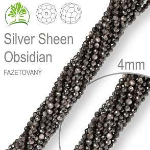 Korálky z minerálů Silver Sheen Obsidian Fazetovaný přírodní polodrahokam. Velikost pr.4mm. Balení 95Ks
