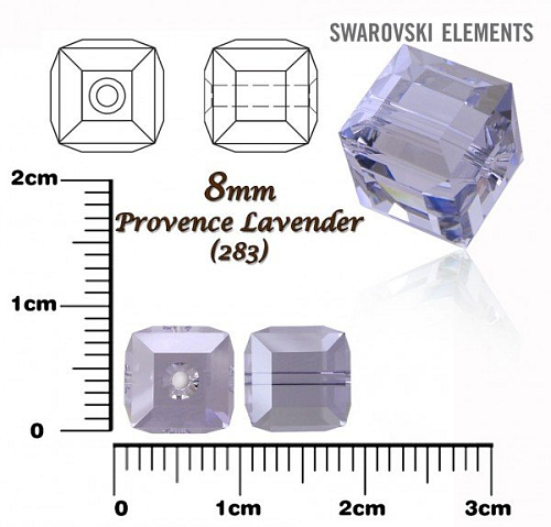 SWAROVSKI CUBE Beads 5601 barva PROVENCE LAVENDER velikost 8mm.