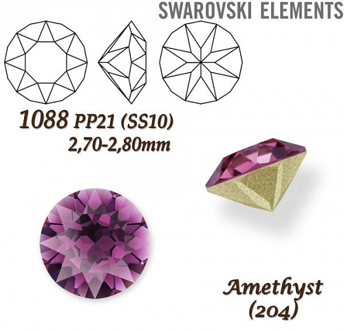 SWAROVSKI ELEMENTS 1088 XIRIUS Chaton PP21 (SS10)  2,70-2,80mm barva barva AMETHYST (204).