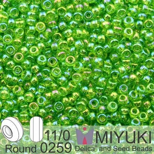 Korálky Miyuki Round 11/0. Barva 0259 Tr Apple Green AB . Balení 5g.