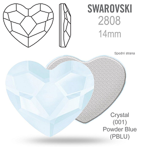 SWAROVSKI 2808 Heart Flat Back Foiled velikost 14mm. Barva Crystal Powder Blue 