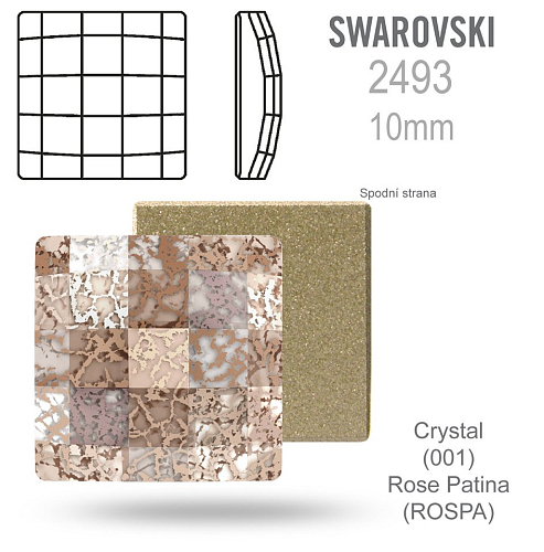 SWAROVSKI Chessboard FB 2493 barva Crystal Rose Patina velikost 10x10mm. 