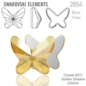 SWAROVSKI 2854 Butterfly Flat Back Foiled velikost 8mm. Barva Crystal Golden Shadow 