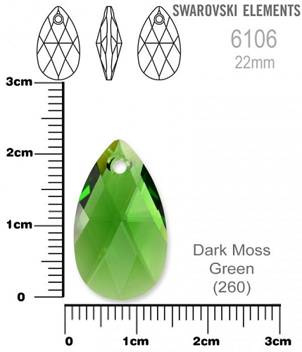 SWAROVSKI Pear-Shaped 6106 barva Dark Moss Green velikost 22mm.