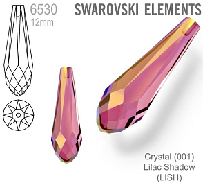 SWAROVSKI 6530 Pure Drop Pendant velikost 12mm. Barva Crystal Lilac Shadow 