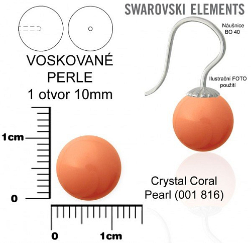SWAROVSKI 5818 Voskované Perle 1otvor barva 816 CRYSTAL CORAL PEARL velikost 10mm.