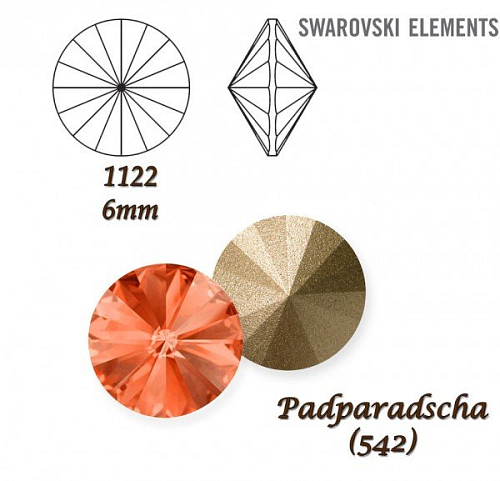 SWAROVSKI ELEMENTS RIVOLI 1122 SS29 barva PADPARADSCHA (542) velikost  6mm