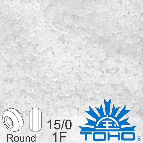 Korálky TOHO tvar ROUND (kulaté). Velikost 15/0. Barva č. 1F-Transparent-Frosted Crystal. Balení 5g.