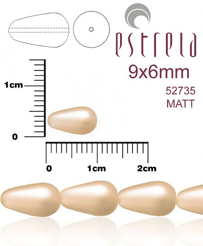 VOSKOVANÉ korále tvar kapka. Velikost 9x6mm. Barva 52735 MATT (matná meruňková). Balení 10ks na návleku. 