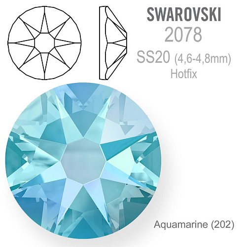 SWAROVSKI xirius rose HOT-FIX velikost SS20 barva AQUAMARINE