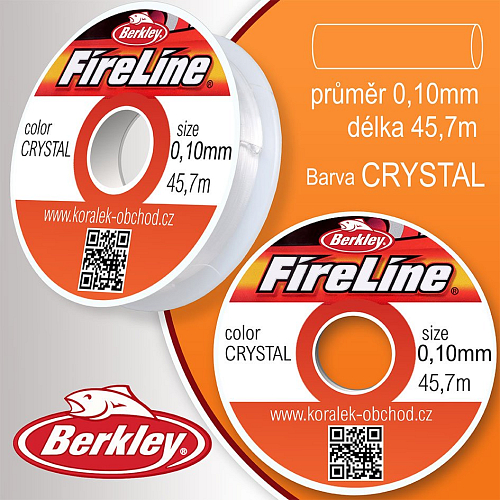 FIRELINE Berkley profesionální splétaná šnůra z polyethylenových vláken. Průměr 0,10mm, zátěž 6,2Kg, balení (50yards) 45,7m, barva CRYSTAL.