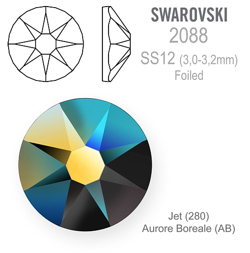 SWAROVSKI XIRIUS FOILED velikost SS12 barva JET AURORE BOREALE