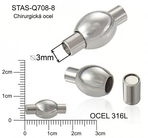 Magnetické zapínání CHIRURGICKÁ OCEL ozn.-STAS-Q708-8. velikost pr.8x16mm