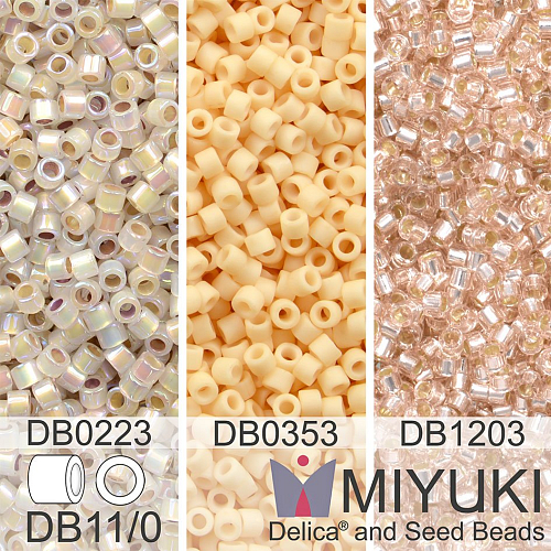 Korálky Miyuki Delica 11/0. Barevné variace č. 27 DB0223, DB0353,  DB1203. Balení 3x5g